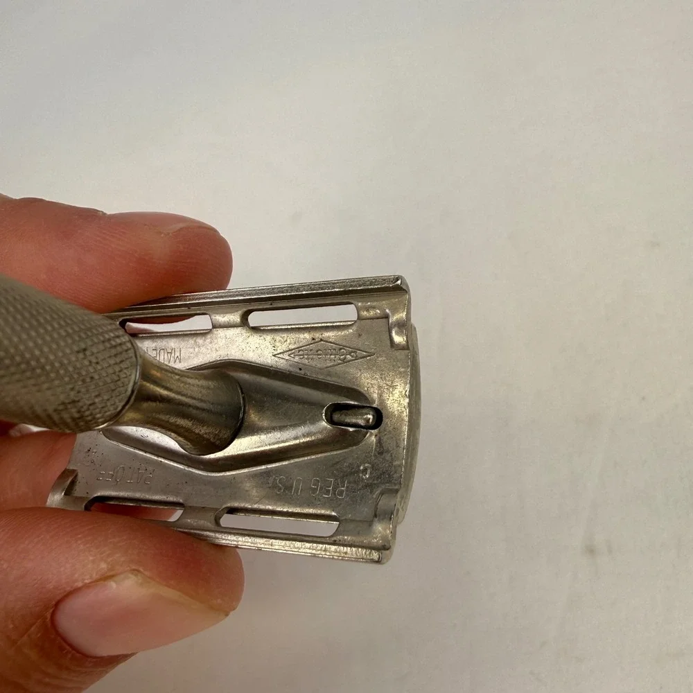 Vintage Gillette Tech Safety Razor Silver Tone Knurled Handle Made in USA C1
